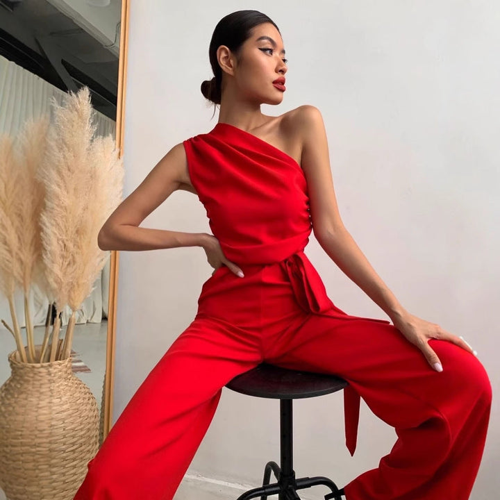 Damen One-Shoulder Jumpsuit mit weitem Bein Drune