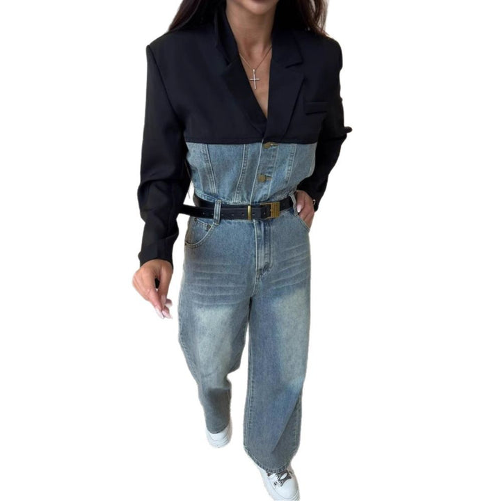 Damen Denim Overall mit kontrastierendem Oberteil und breitem Bein Drune