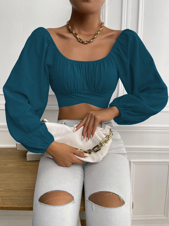 Damen Crop-Top mit Ballettärmeln und gerafftem Design Drune