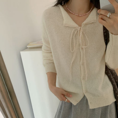 Damen lässiger Strickcardigan mit Kordelzug und feiner Struktur Drune