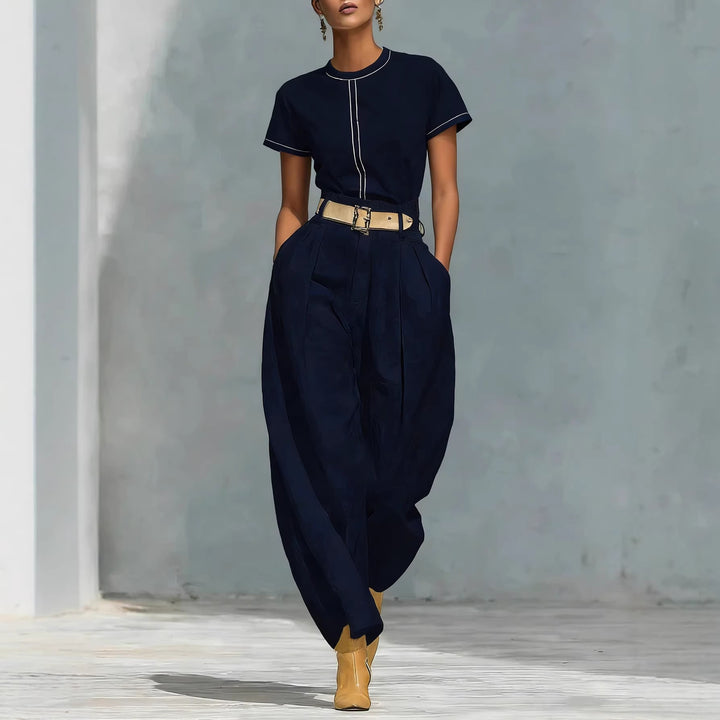 Damen Elegante Bundfaltenhose mit lockerer Passform und verstellbarem Gürtel Drune