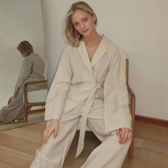 Damen Elegantes Lounge-Set aus leichtem Stoff mit Bindegürtel Drune