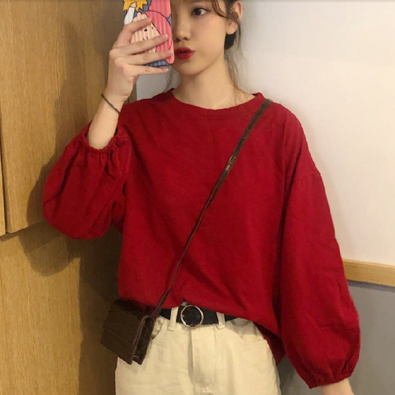 Damen lässiges Langarmshirt mit modischen Volantärmeln Drune