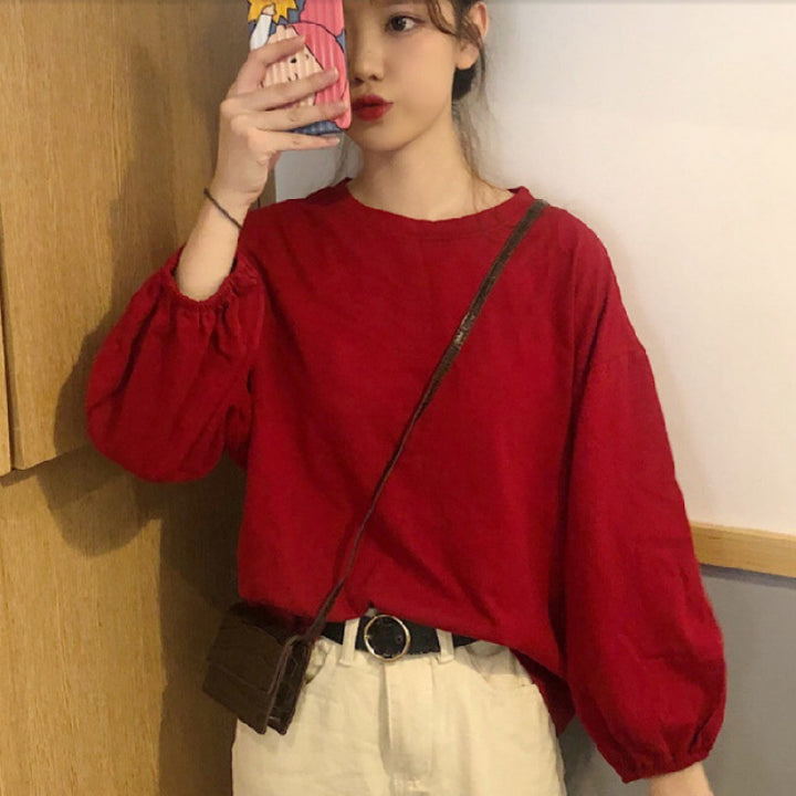 Damen lässiges Langarmshirt mit modischen Volantärmeln Drune
