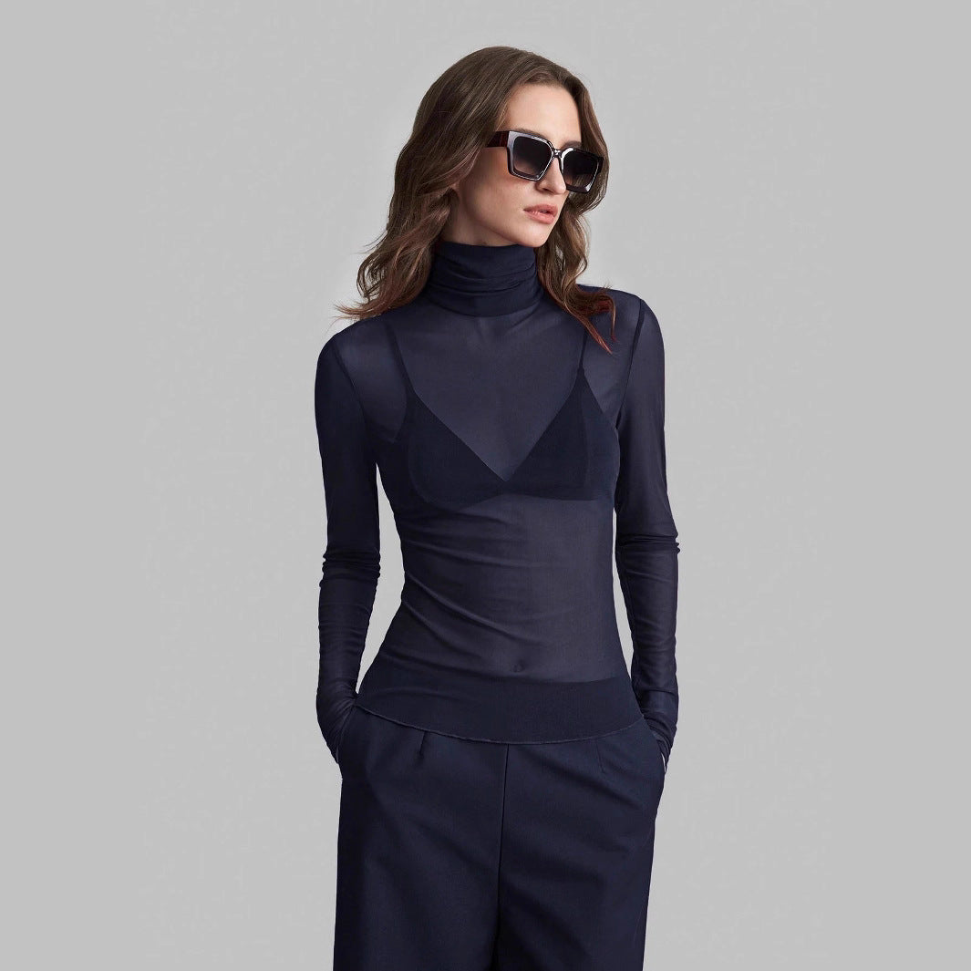 Damen Transparente Turtleneck-Bluse mit figurformendem Schnitt Drune