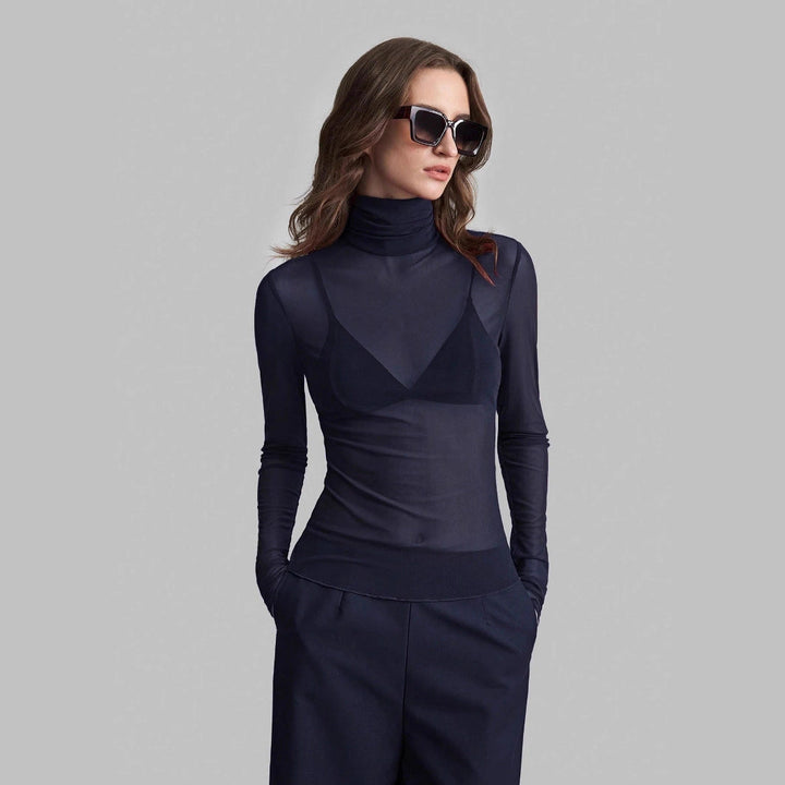 Damen Transparente Turtleneck-Bluse mit figurformendem Schnitt Drune