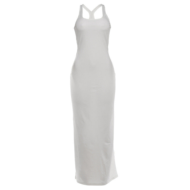 Damen figurbetontes Maxikleid mit Cross-Back-Trägern und elegantem Schnitt Drune