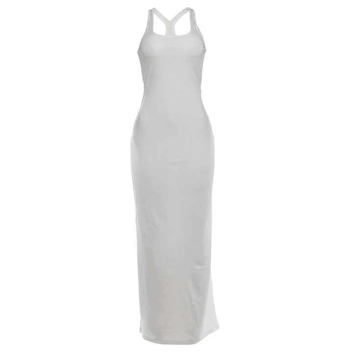 Damen figurbetontes Maxikleid mit Cross-Back-Trägern und elegantem Schnitt Drune