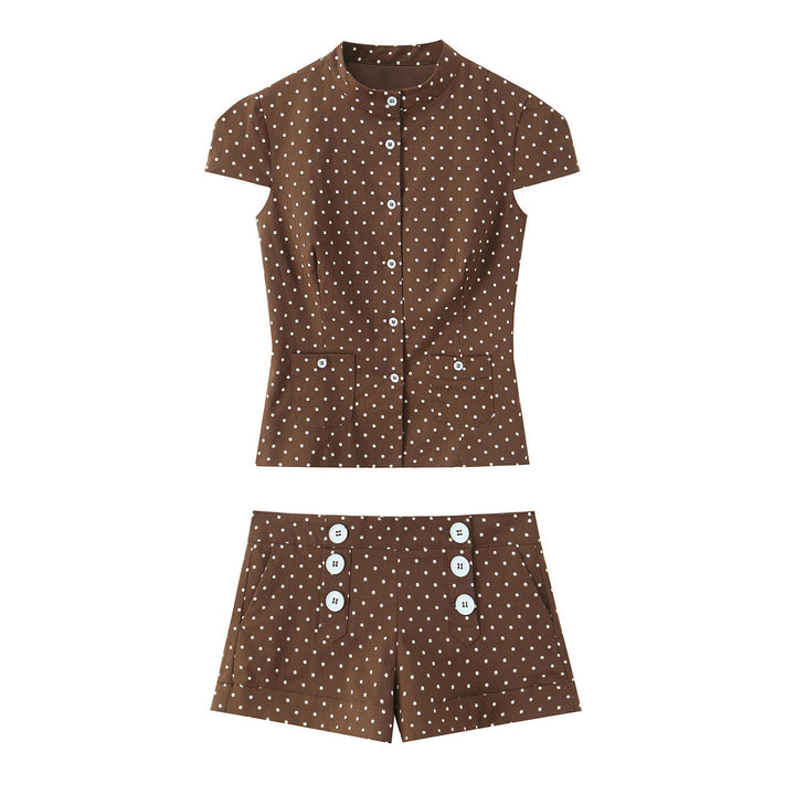 Damen elegante Kurzshorts mit Knopfdetails und Pünktchen Drune