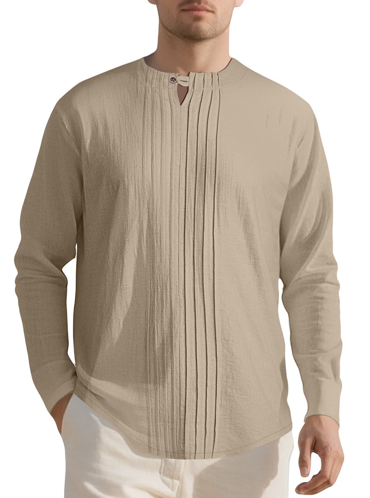Herren Langarmshirt mit modischem Henley-Ausschnitt und Faltenstruktur Drune