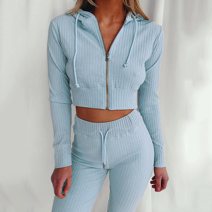 Damen Sportliches cropped Hoodie-Set mit feinem Rippdesign und hohem Tragekomfort Drune
