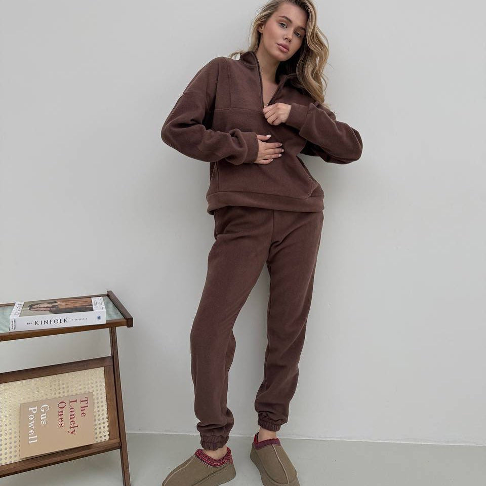 Damen gemütliches Fleece-Set mit hohem Kragen und elastischen Bündchen Drune