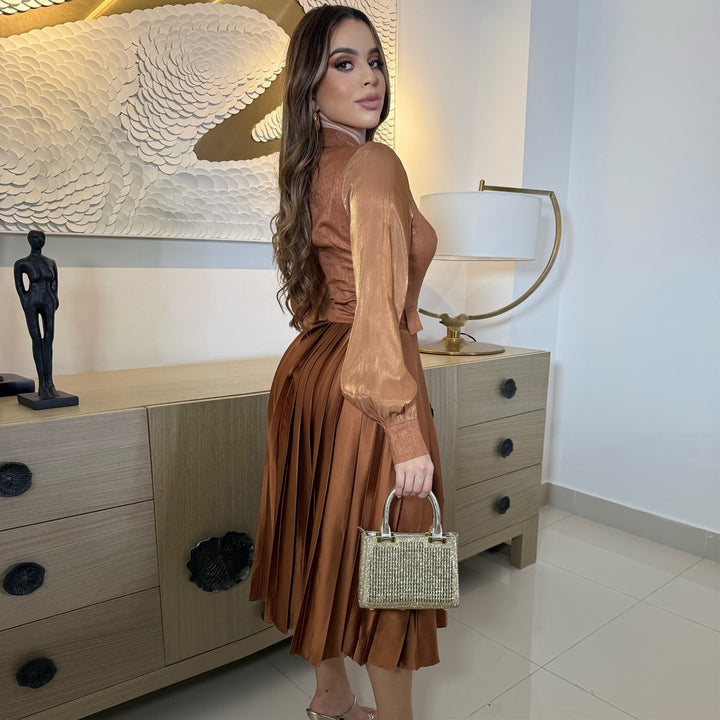 Damen Midikleid mit klassischem Kragen und eleganter Faltenoptik Drune