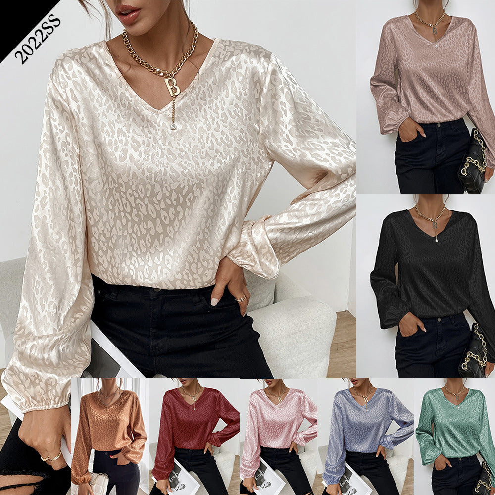 Damen Elegantes Blusentop mit V-Ausschnitt und voluminösen Ärmeln Drune