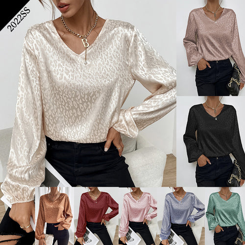 Damen Elegantes Blusentop mit V-Ausschnitt und voluminösen Ärmeln Drune