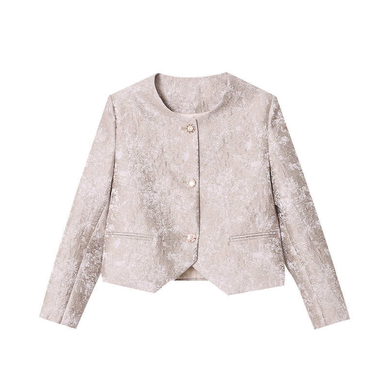 Damen elegante, strukturierte Kurzjacke mit floralem Dessin Drune