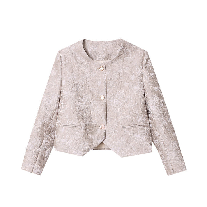 Damen elegante, strukturierte Kurzjacke mit floralem Dessin Drune
