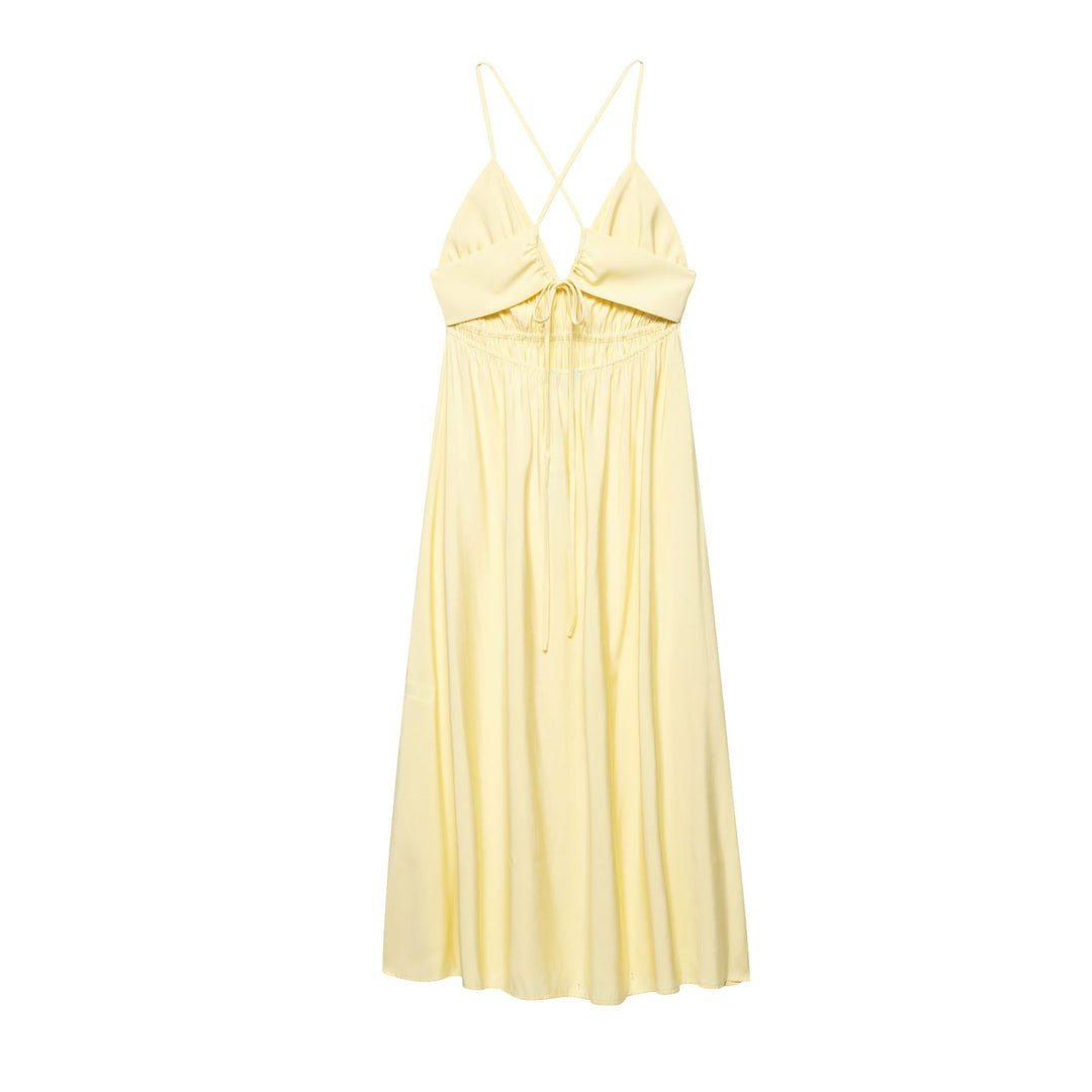 Femme Verstellbares Spaghetti-Top Maxikleid mit gerafftem Oberteil Drune