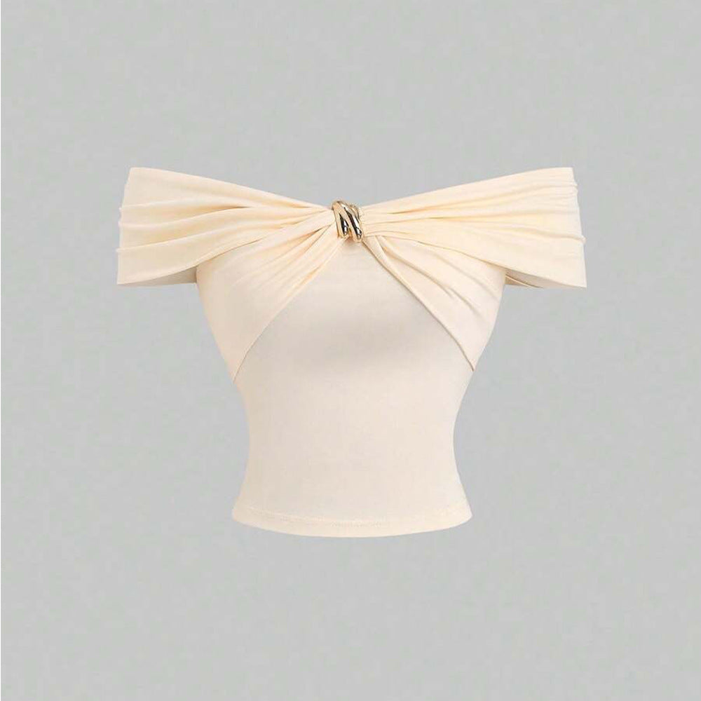 Damen Off-Shoulder Top mit doppeltem Drapierungseffekt und elegantem Verschluss Drune