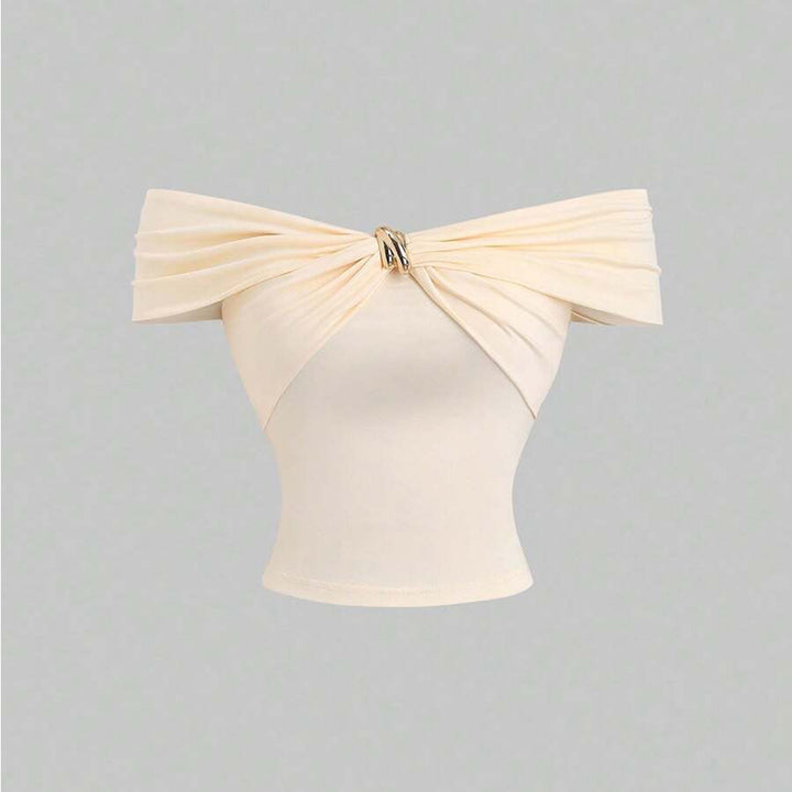 Damen Off-Shoulder Top mit doppeltem Drapierungseffekt und elegantem Verschluss Drune