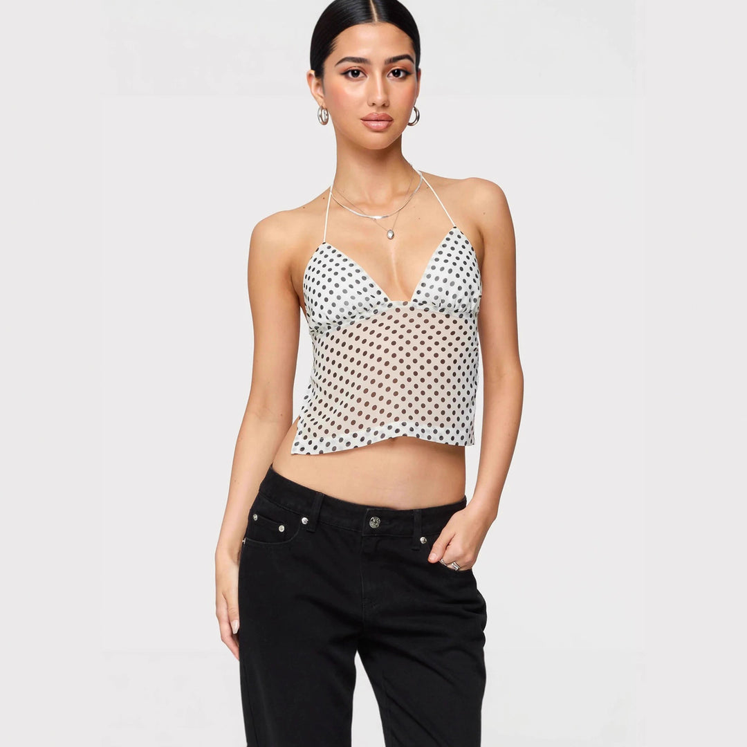 Damen Transparente Bluse mit Punktmuster und dehnten Trägern Drune