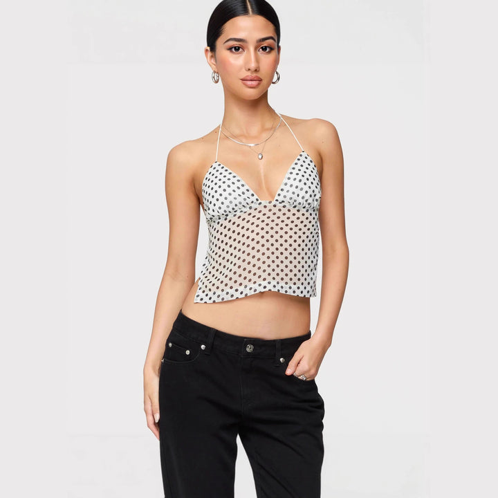 Damen Transparente Bluse mit Punktmuster und dehnten Trägern Drune