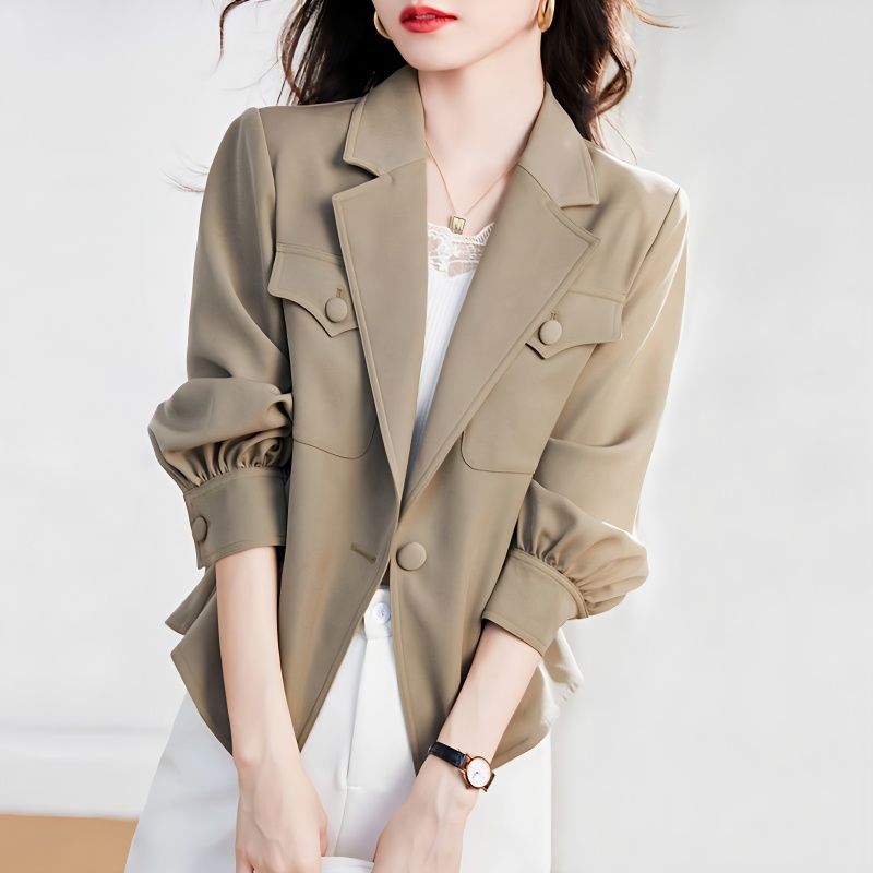 Damen Modischer Blazer mit strukturierten Puffärmeln Drune