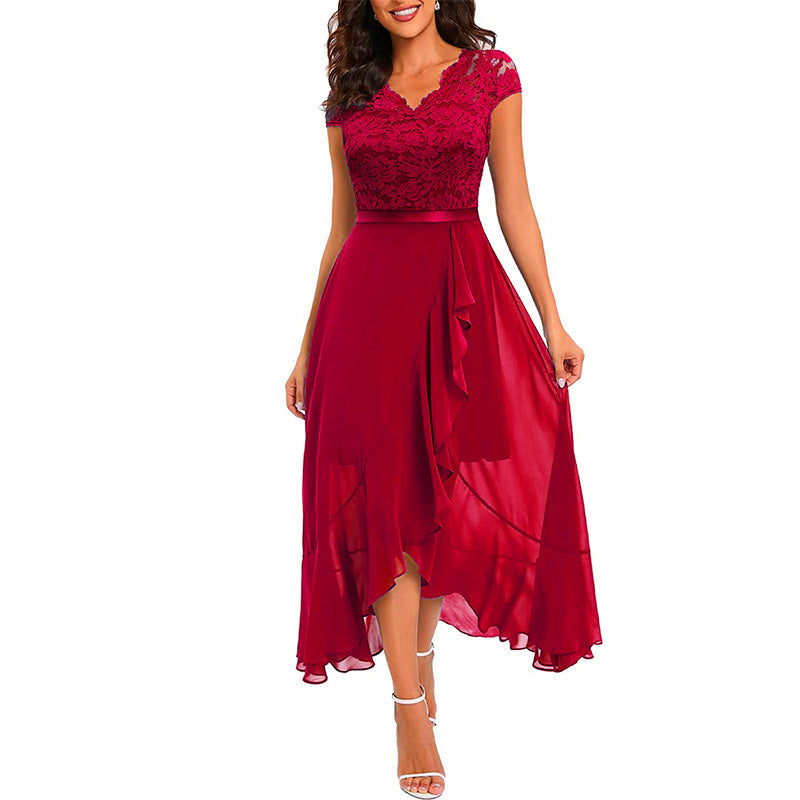 Damen High-Low Spitzen Abendkleid Drune