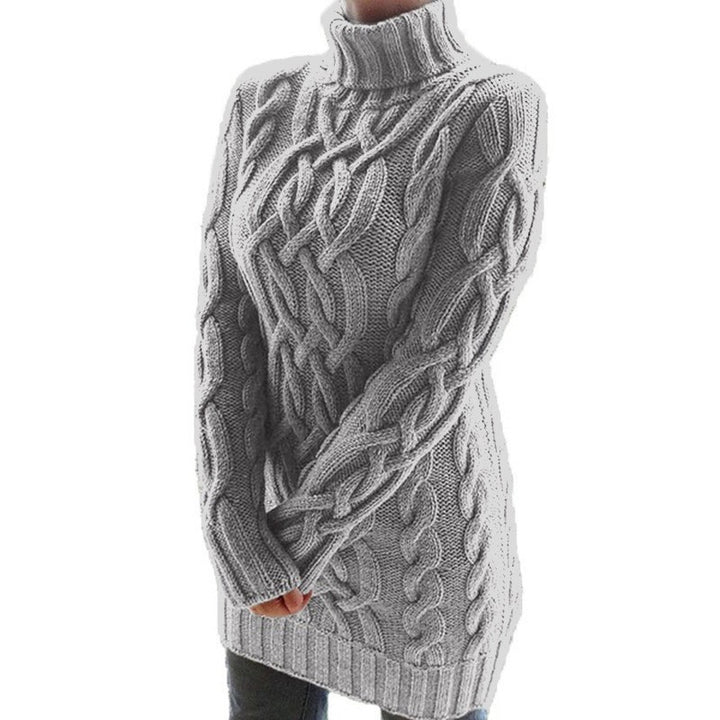 Damen Grobstrickpullover mit hohem Kragen und Zopfmuster Drune