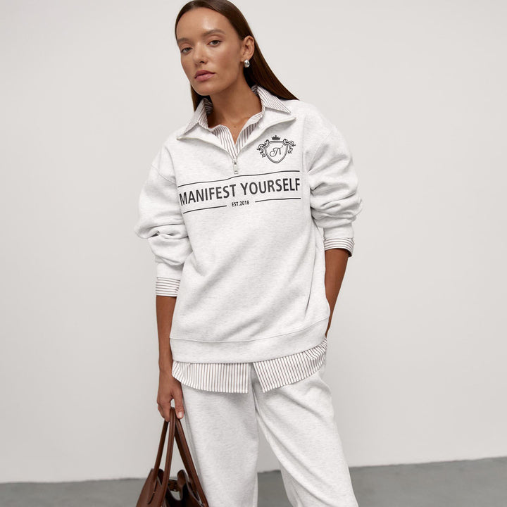 Damen Sweatshirt mit modischem Stehkragen und kreativem Aufdruck Drune