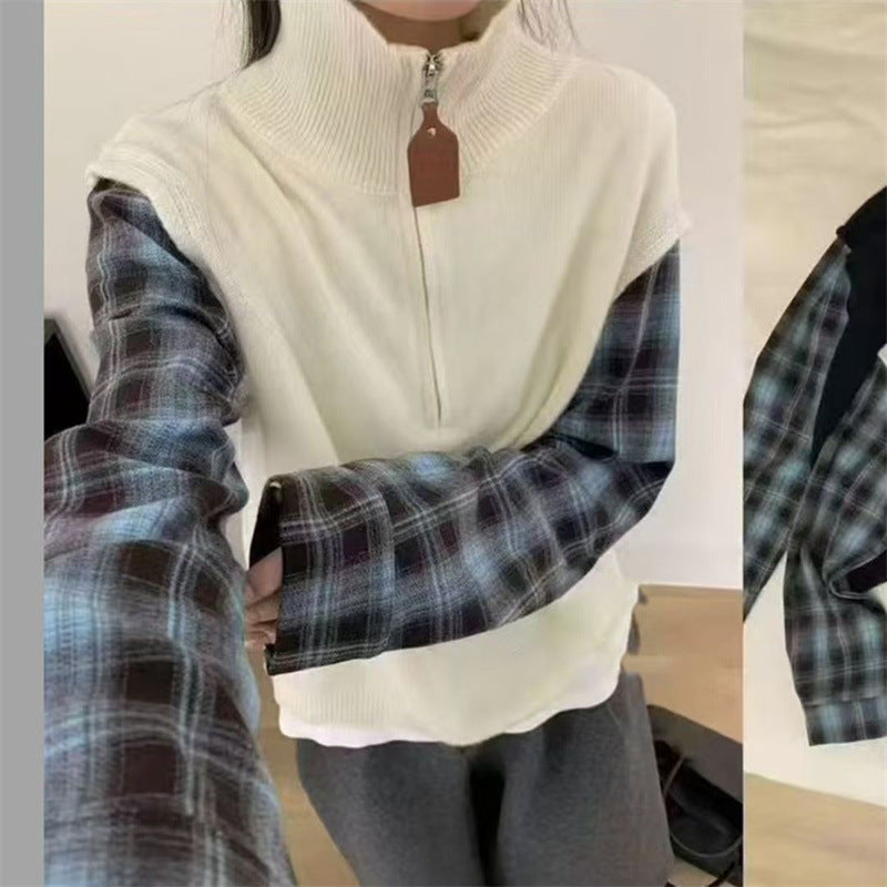 Damen Strickweste mit hohem Kragen und Reißverschluss Drune