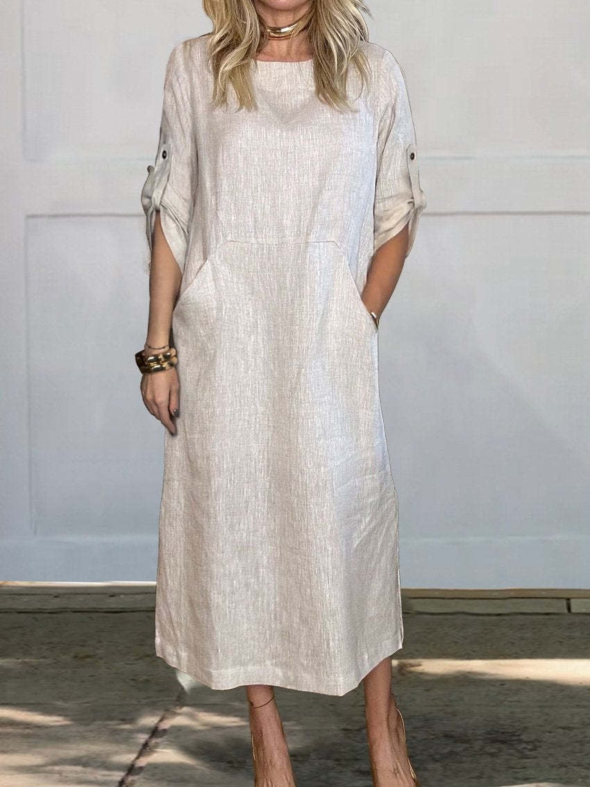 Damen lässiges Midi-Kleid mit praktischen Taschen Drune