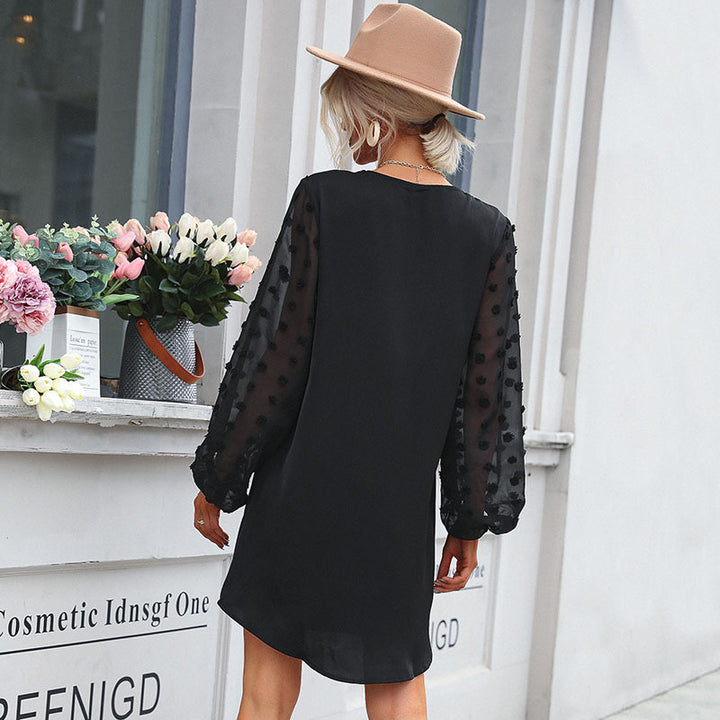 Damen Kleid mit transparenten Puffärmeln und eleganter Taillierung Drune