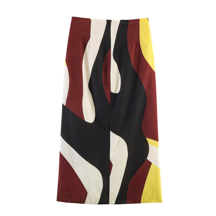 Damen Maxirock mit buntem Grafikdesign und eleganter Drapierung Drune