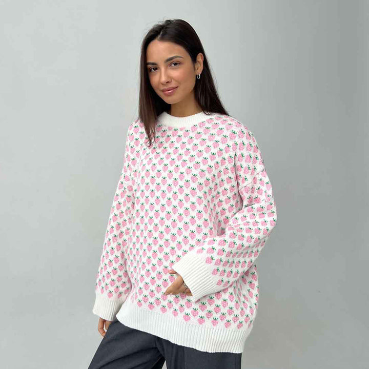 Damen Oversized Pullover mit floralem Muster und lässiger Passform Drune