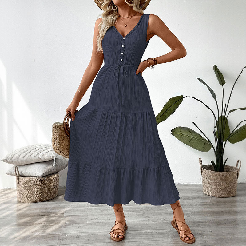 Damen Maxikleid mit elastischem Taillenzug und modischen Rüschendetails Drune