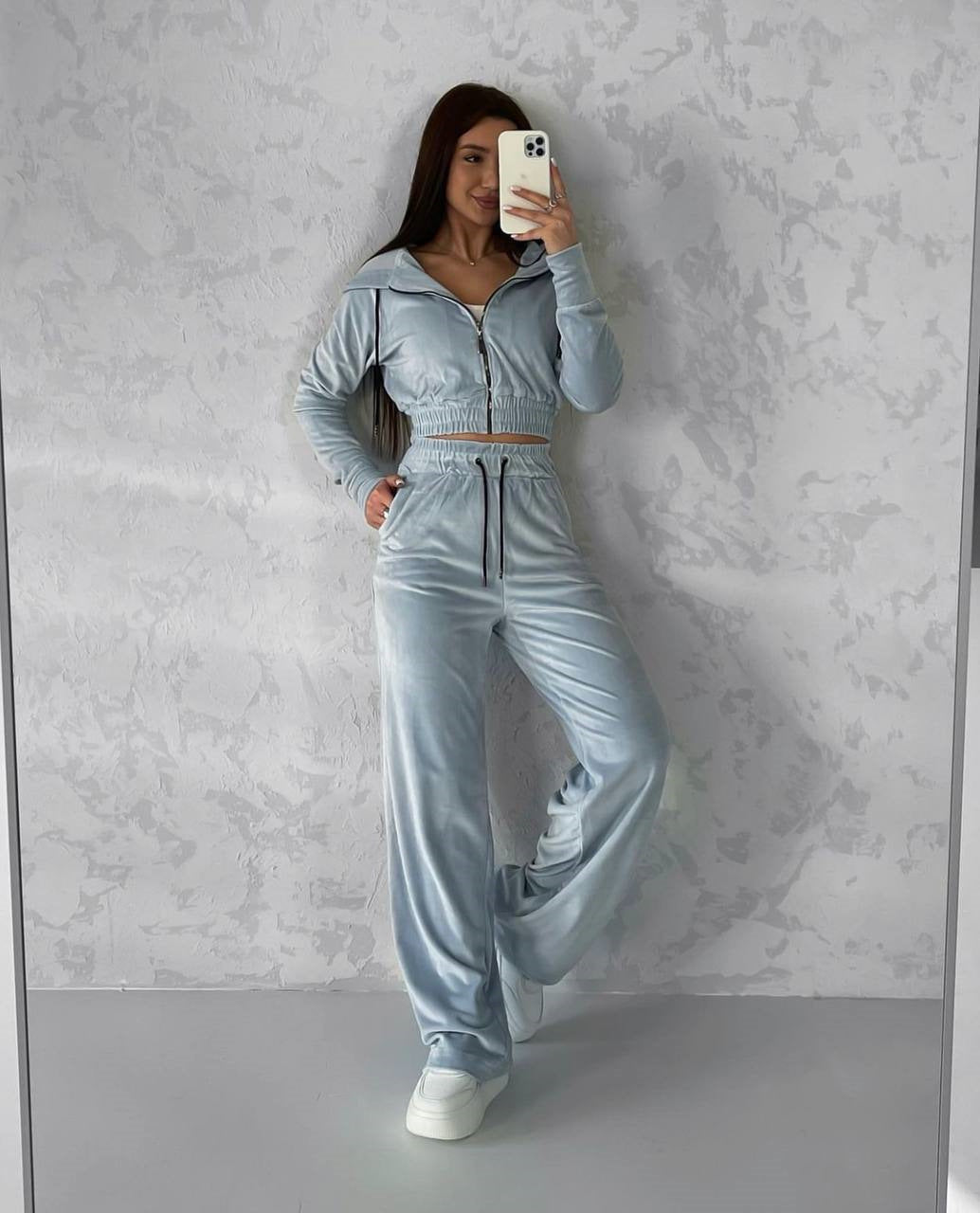 Damen Velours-Loungewear-Set mit Kapuze und elastischen Bündchen Drune