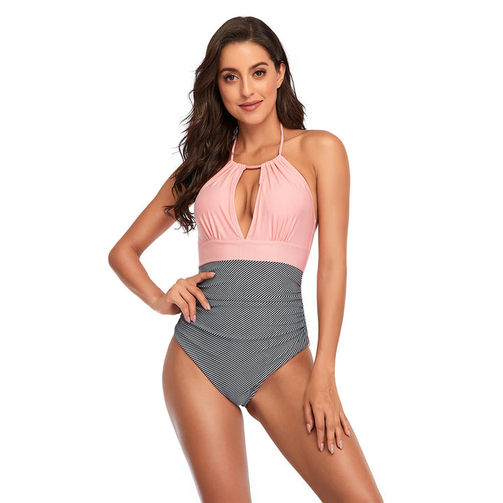 Damen Eleganter Einteiler Badeanzug mit tiefem V-Ausschnitt und geschmeidigem Stoff Drune