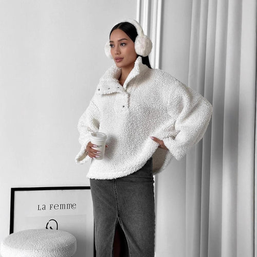 Damen Kuscheliger Fleece-Pullover im Casual-Style Drune