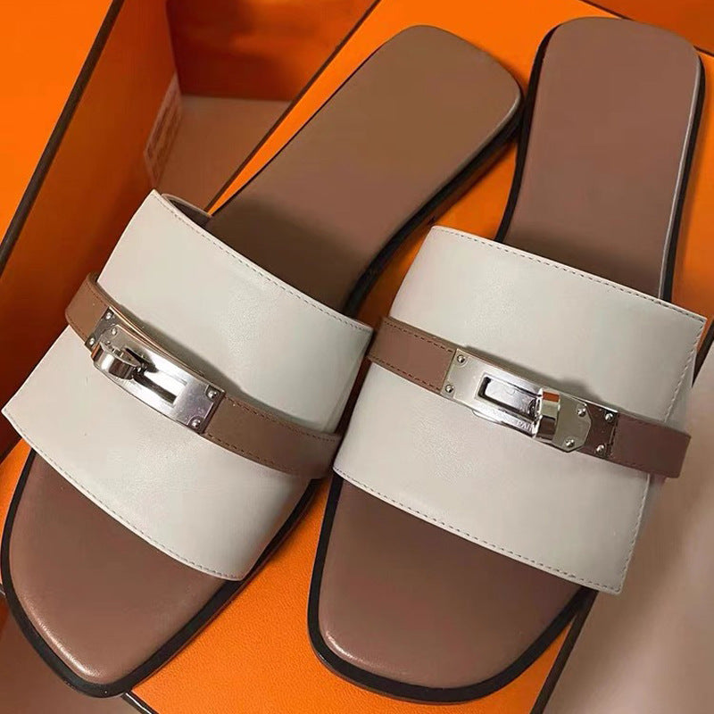 Damen Stylische Flache Sandalen mit modischem Schnallenakzent Drune