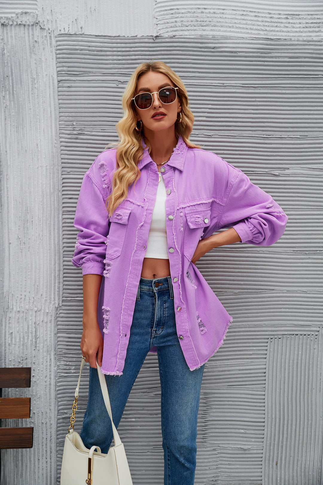 Damen Oversized Jeansjacke mit modernen Destroyed-Details Drune