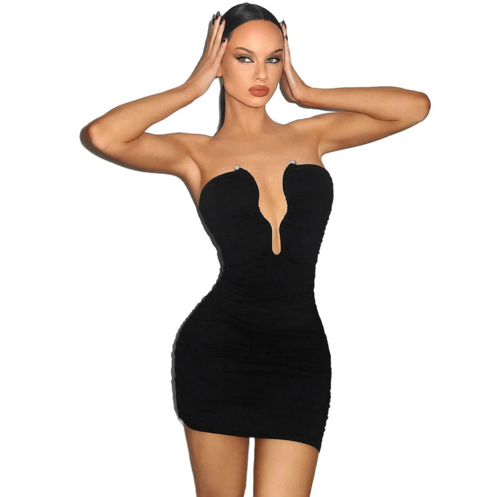 Damen Minikleid mit tiefem Ausschnitt und figurbetontem Silhouette Drune