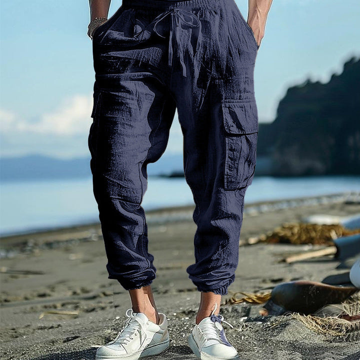 Herren luftige Cargo-Hose mit elastischem Bund und seitlichen Taschen Drune