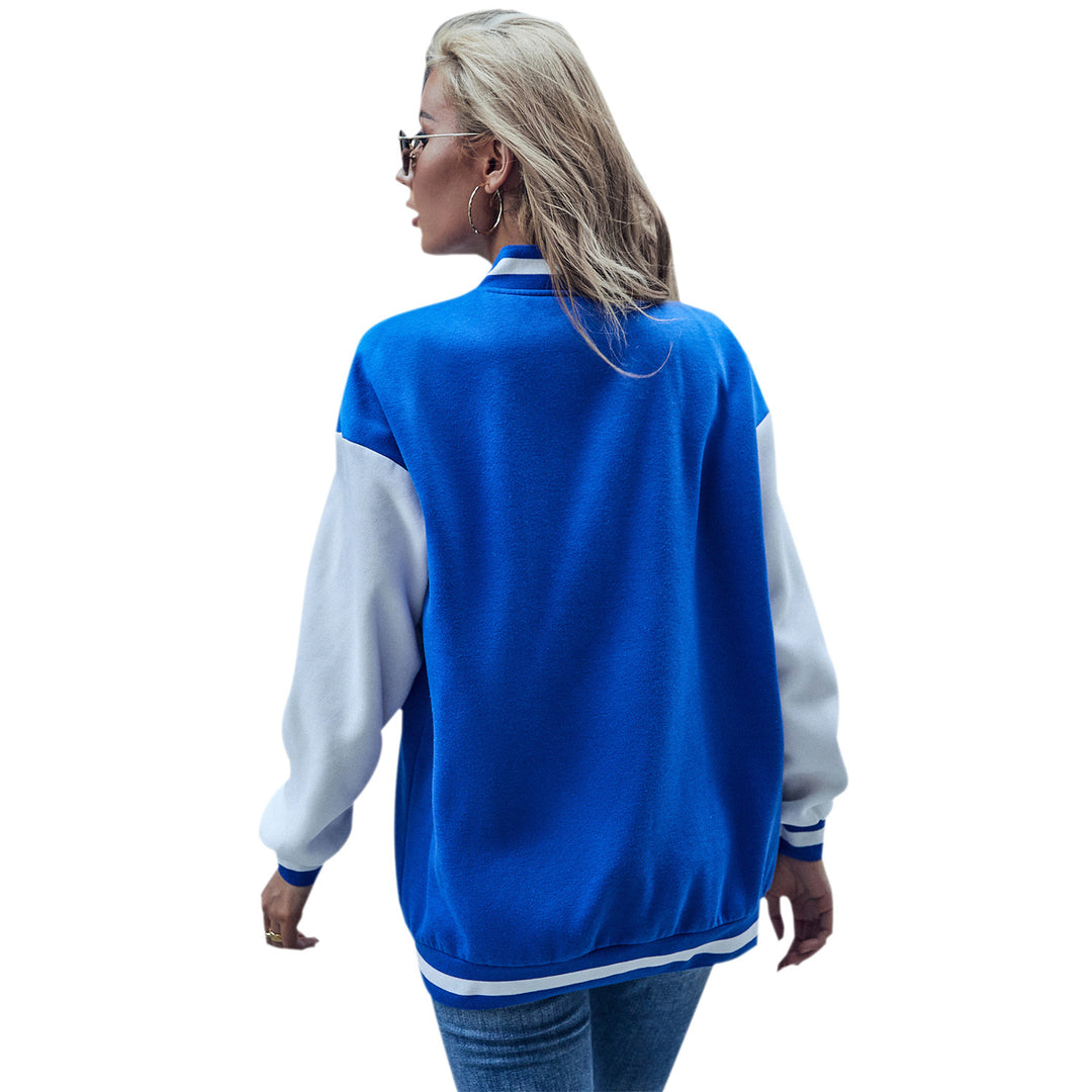 Damen Baseballjacke mit kontrastierenden Ärmeln und Druckknopfverschluss Drune