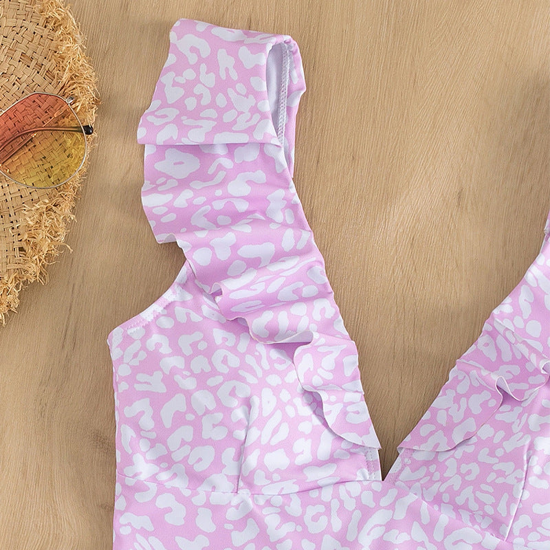 Damen Crop-Bikinioberteil mit Rüschendetails und animalischem Muster Drune