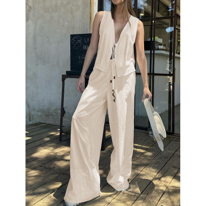 Damen luftiges Sommer-Set mit verstellbarem Kordelzug und lockerer Passform Drune
