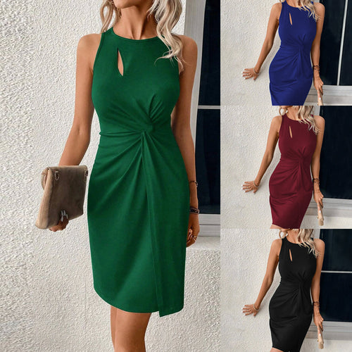 Damen figurbetontes Knielanges Kleid mit modischem Schlitz und dekorativem Knoten Drune