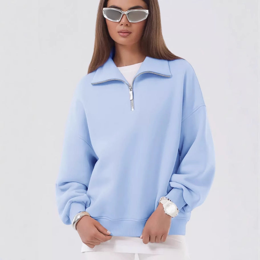 Unisex oversized Sweatshirt mit halbem Reißverschluss und Stehkragen aus weichem Baumwollmix Drune