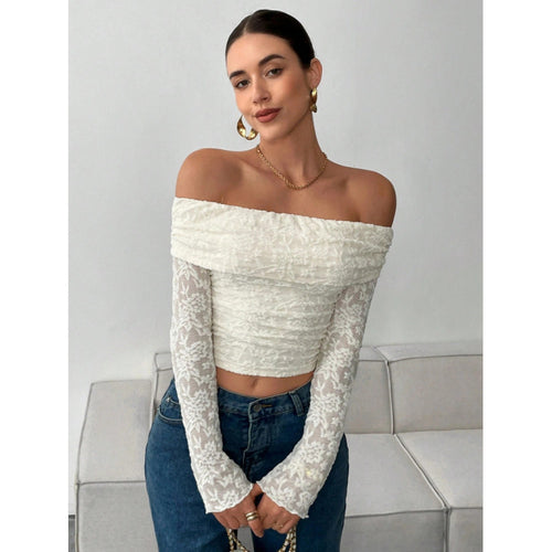 Damen Elegantes Off-Shoulder Oberteil mit Rüschendetails Drune