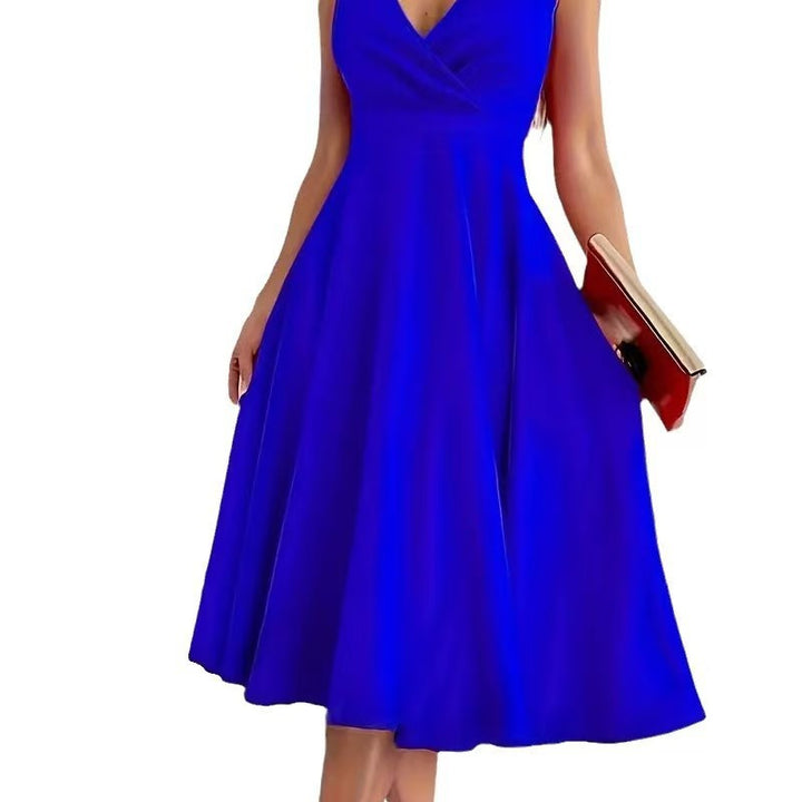 Damen elegantes A-Linie Wickelkleid mit V-Ausschnitt Drune